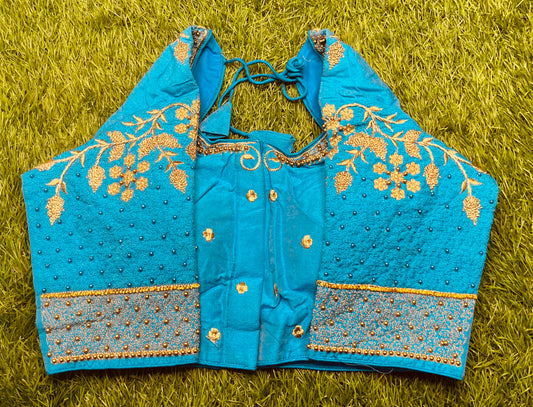 Sky blue 🧵 thread work golden work blouse