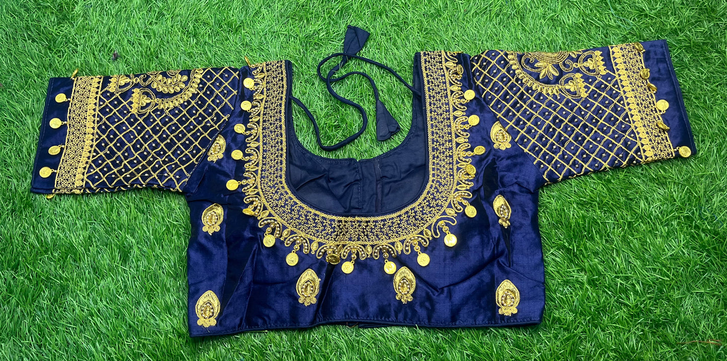 Navy blue coin 🪙 hanging bells design blouse 👚