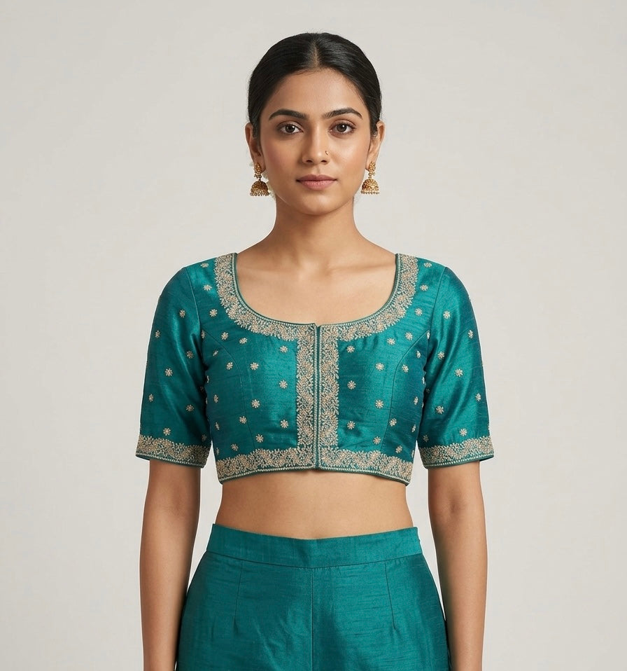 Silver heavy embroidery blouses