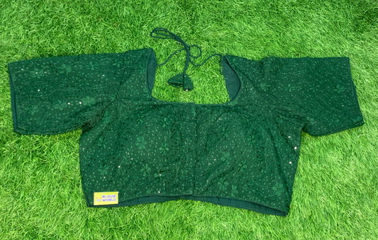 Bottle green thread work blouse
