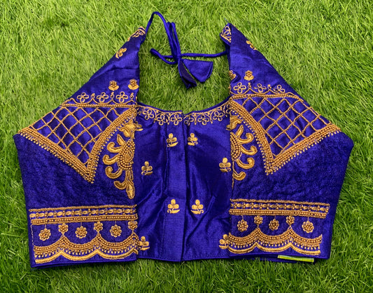 Royal blue back u neck hands heavy work blouse 👚