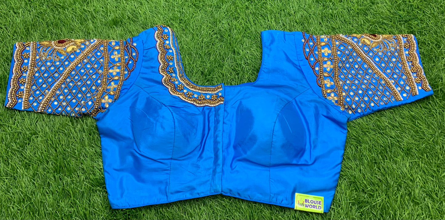 Sky 🌌 blue hand work maggam work blouse back heavy design