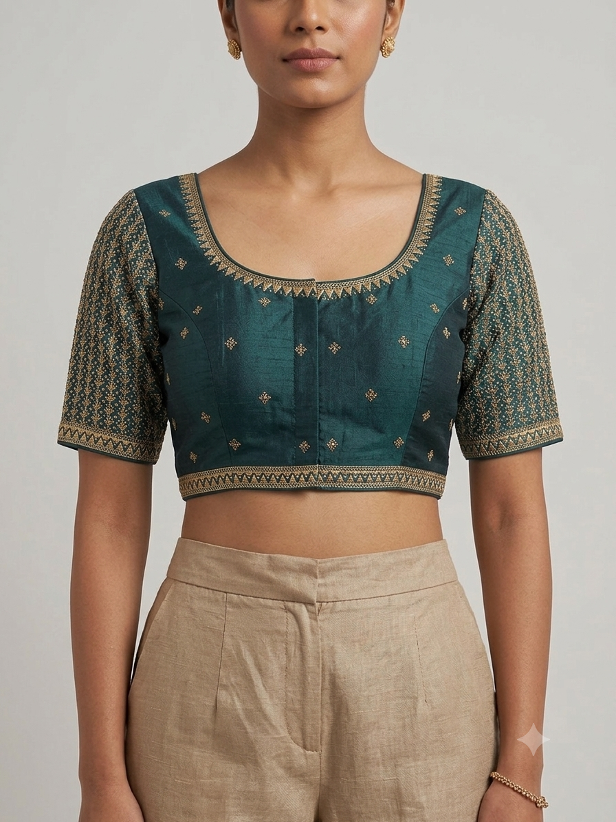Pure embroidery raw silk Blouse 👚 ￼￼