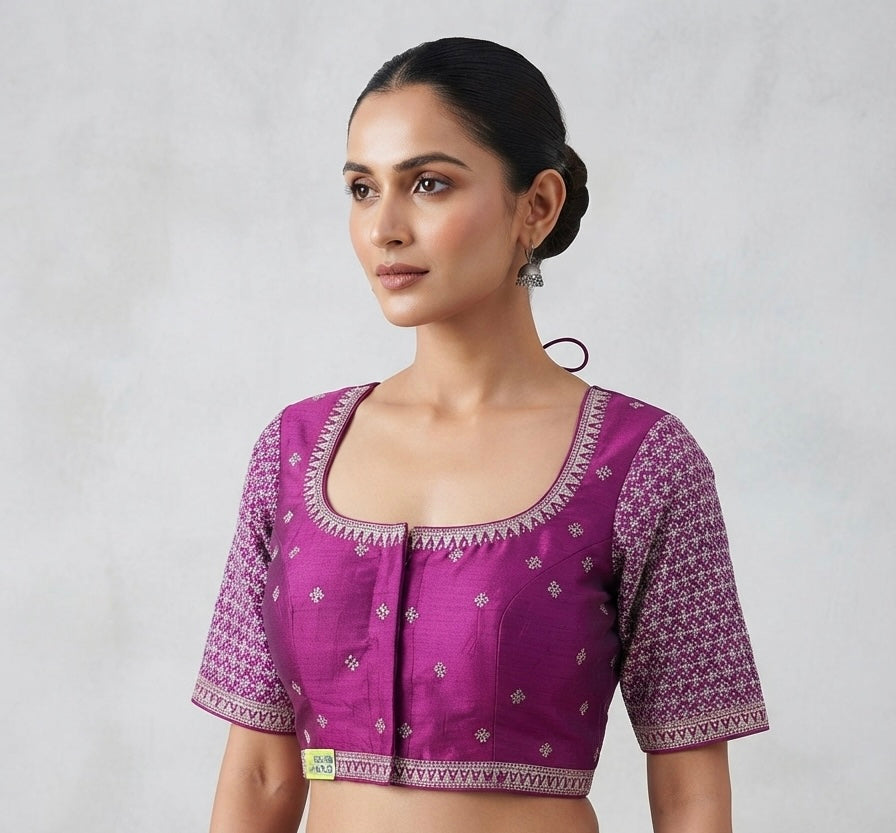 Silver floral embroidery work blouse