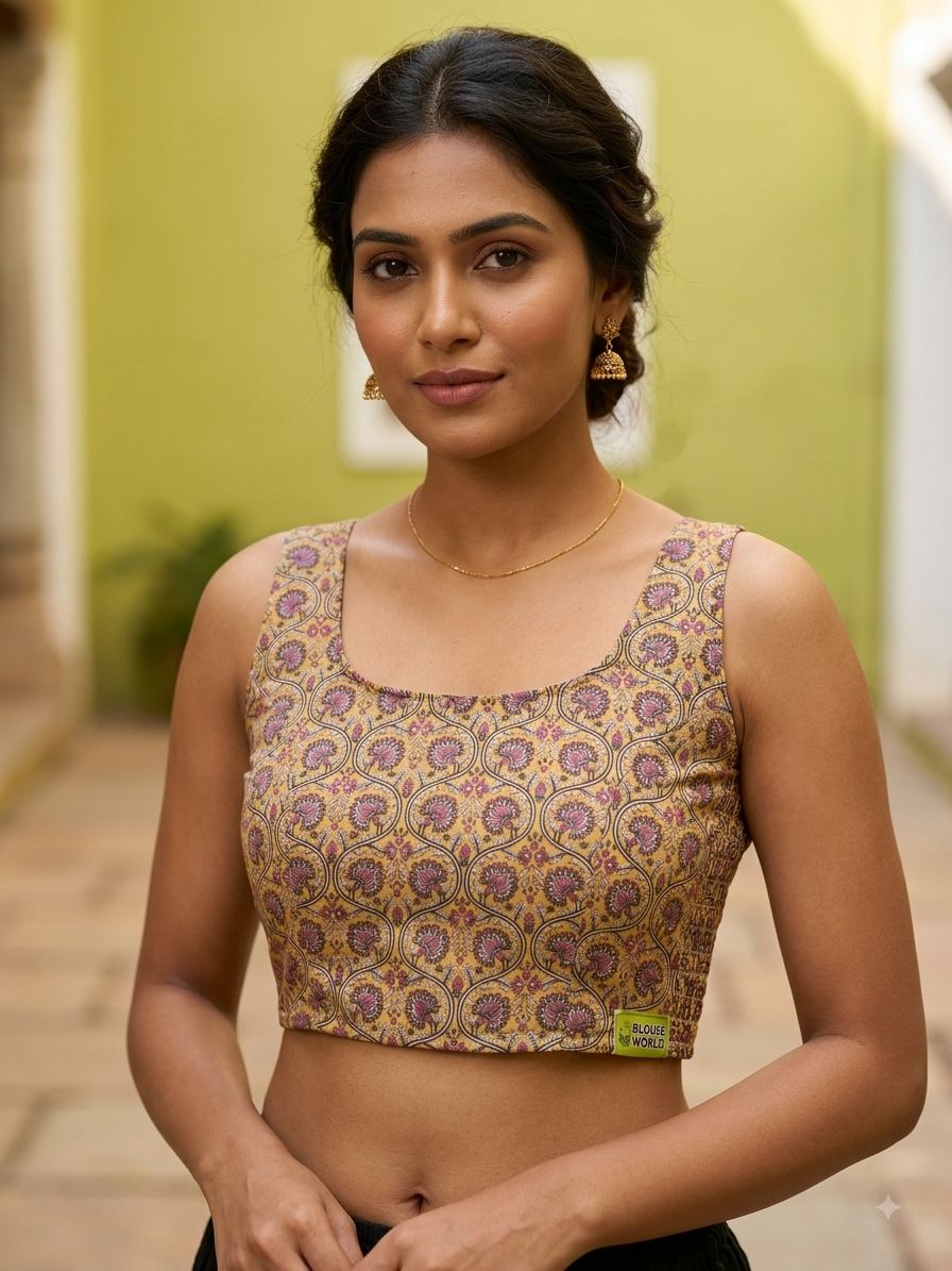 2-in-1 side stretchable Kalamkari blouse 👚 sleeveless
