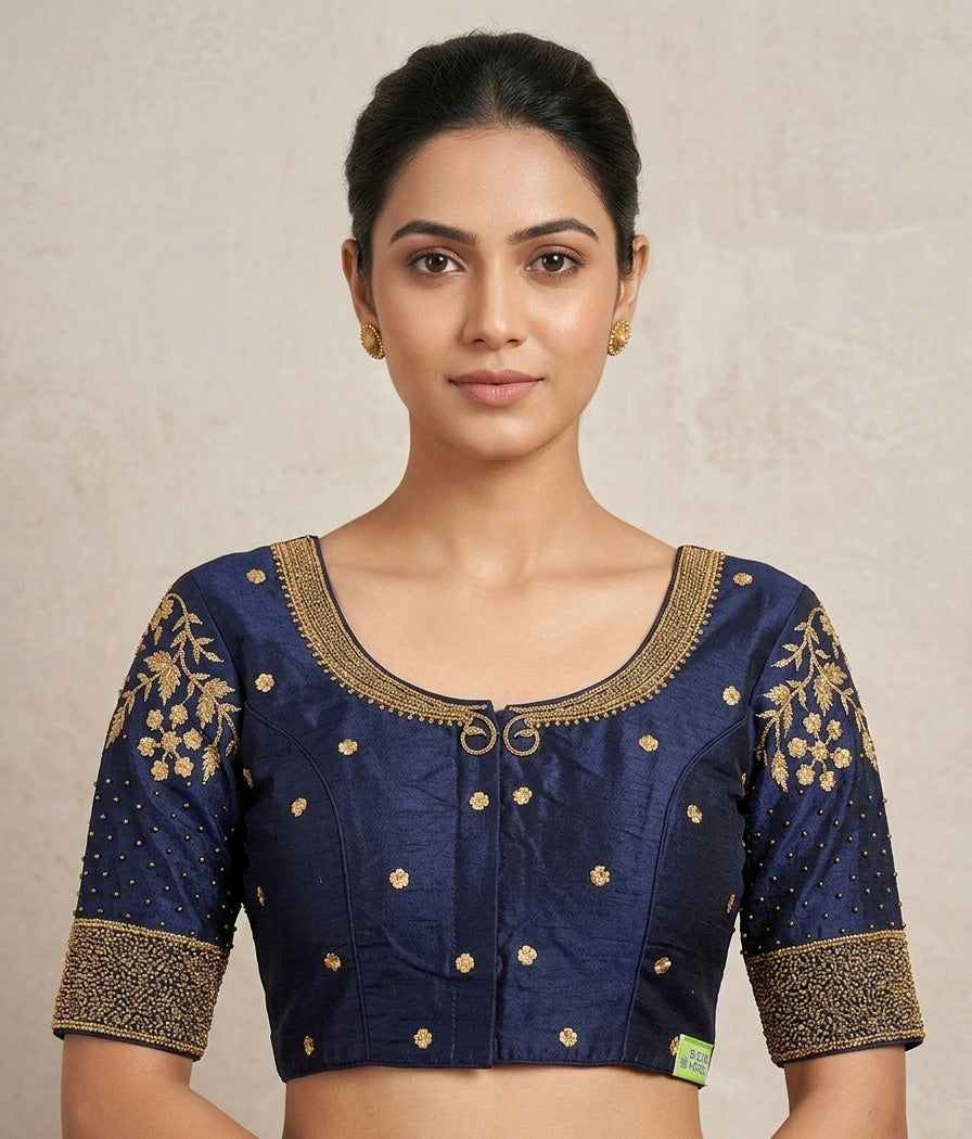 Navy blue Maggam gold work Blouse 👚