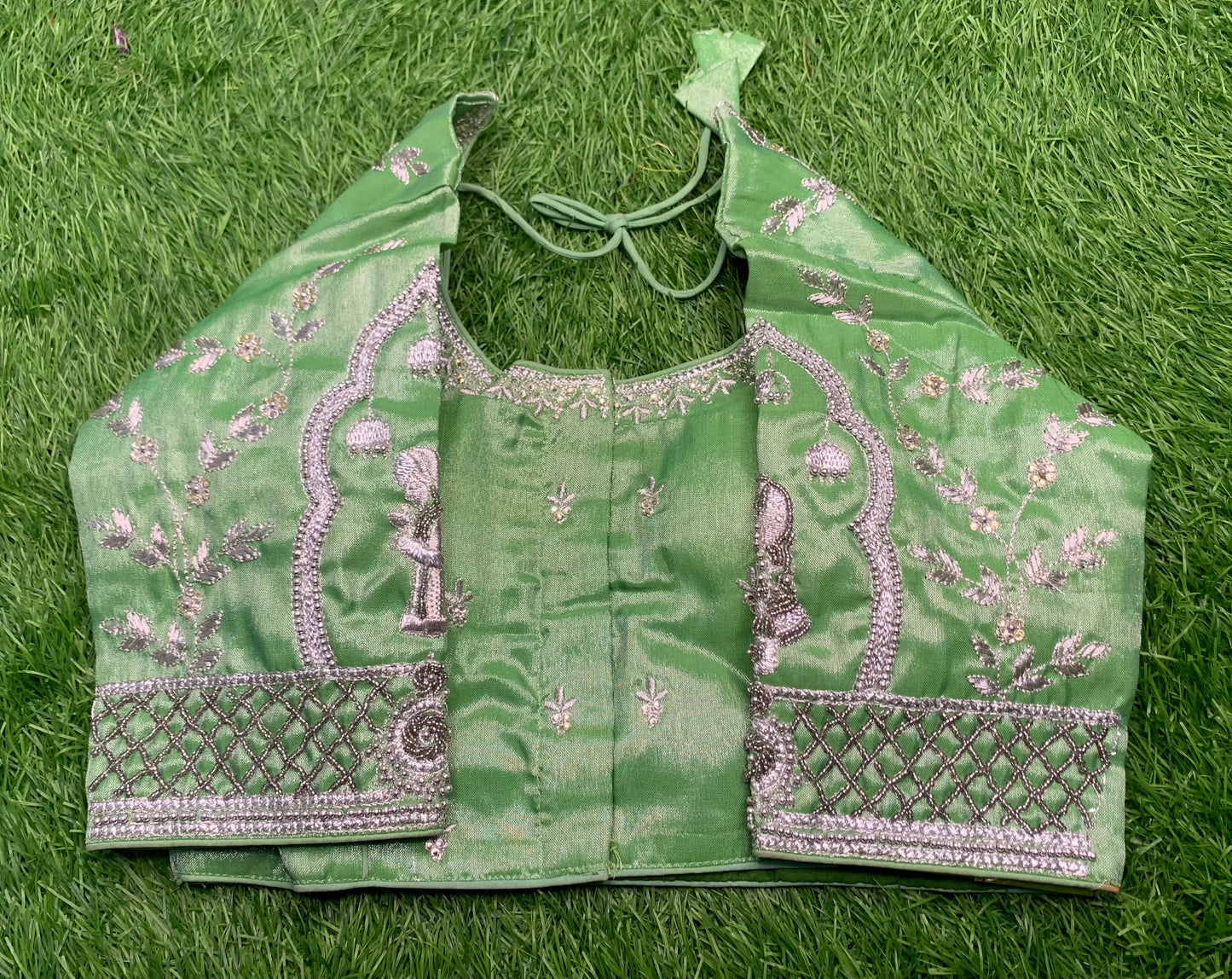 Pista green silver work bridal blouse 👚