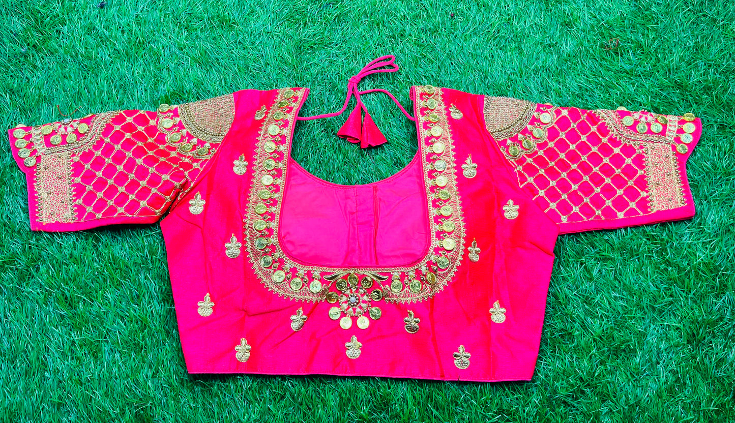 Pink colour Coin 🪙 work blouse 👚