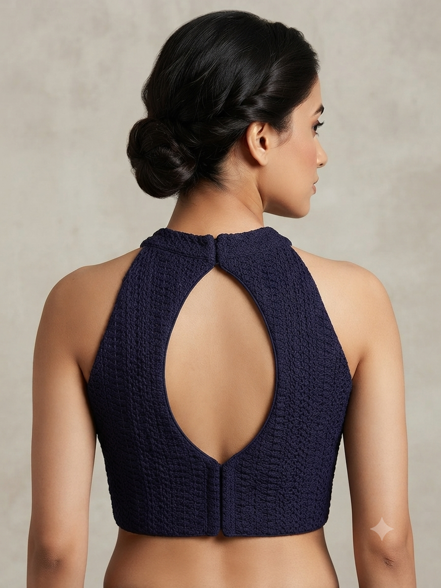 Blue thread 🧵 work sleeveless halter blouse 👚