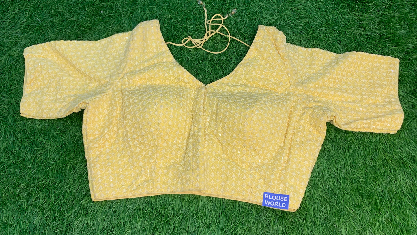 Lime yellow thread work blouse