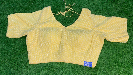 Lime yellow thread work blouse