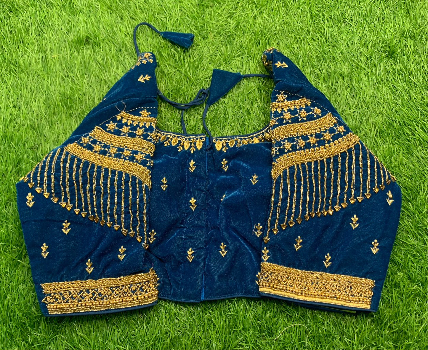 Rama blue velvet golden work heavy designer blouse