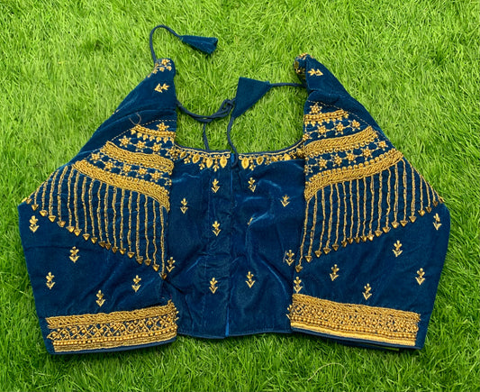 Rama blue velvet golden work heavy designer blouse