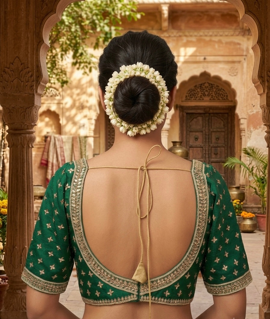 Premium green embroidery work with sleeve Blouse 👚