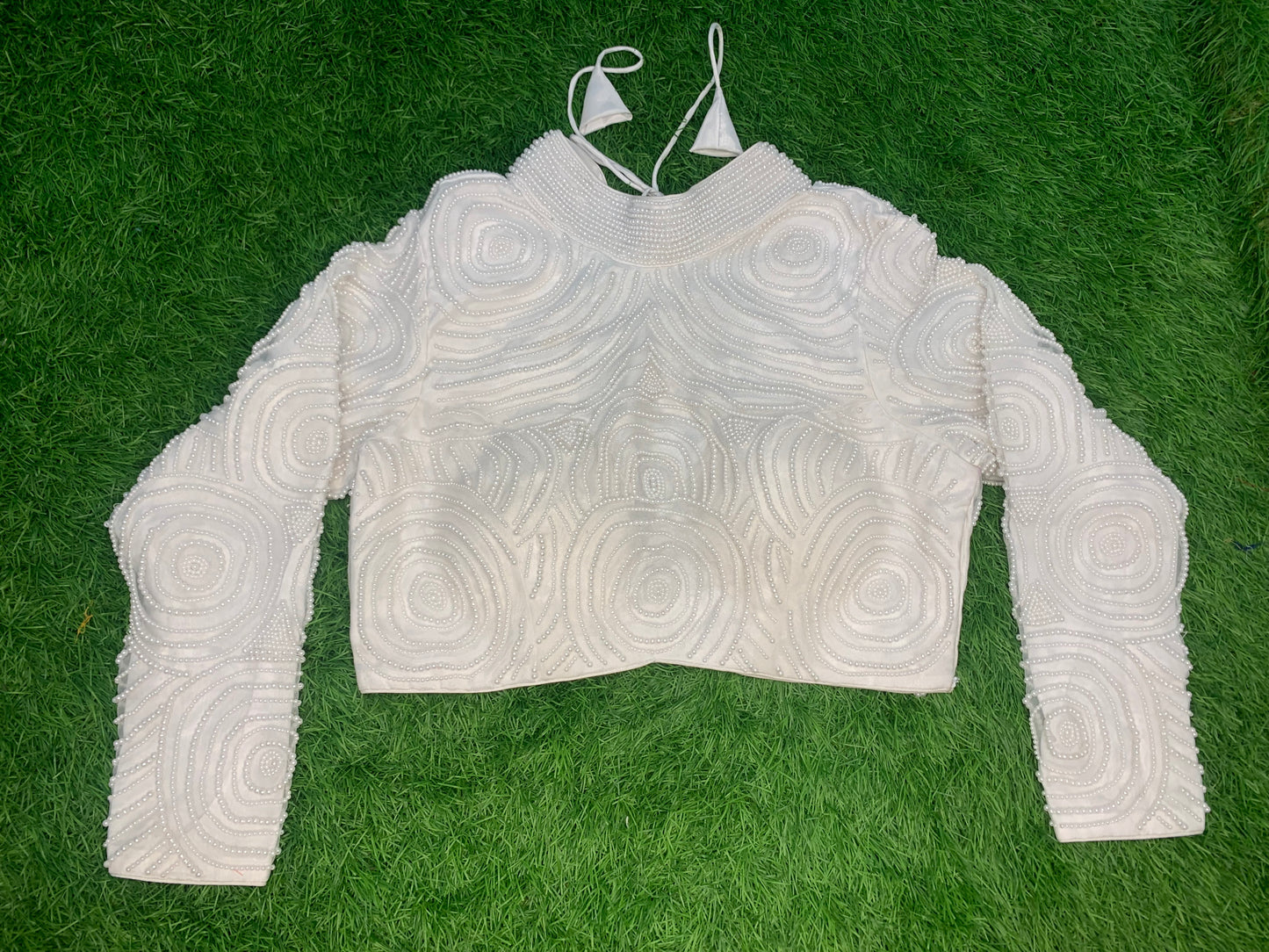 Pure white full hands full neck front Pearl blouse