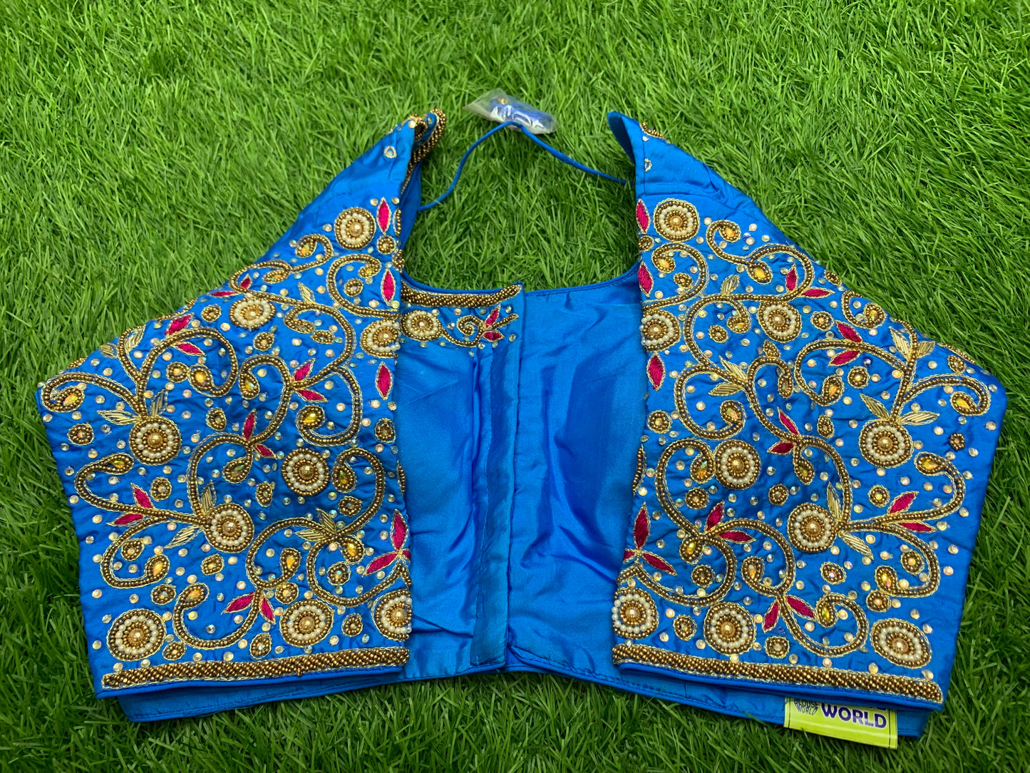 Sky 🌌 blue red mix gold maggam work blouse