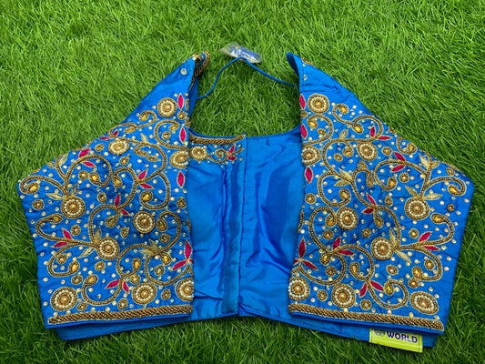 Sky 🌌 blue red mix gold maggam work blouse