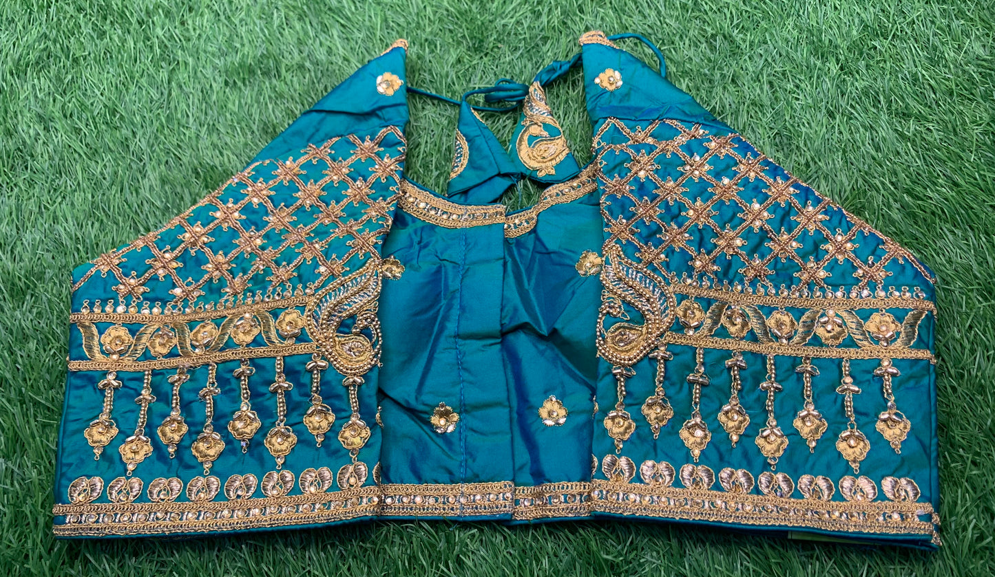 Dual shade blue maggam work blouse