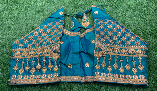 Dual shade blue maggam work blouse