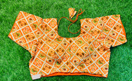 Orange Patola print designer blouse ￼