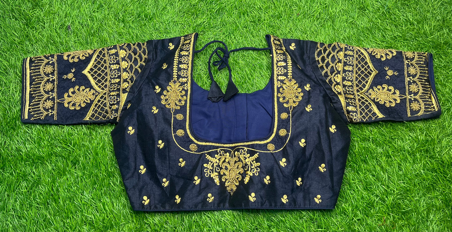 Navy blue heavy thread work blouse 👚