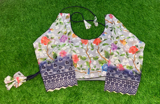 Ice colour with navy blue hands cuts flower print
