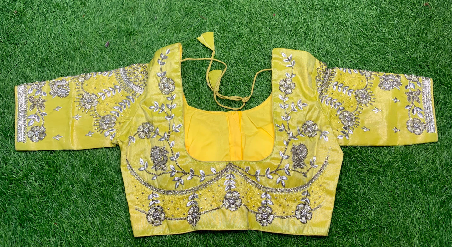 Yellow thread 🧵 🪡  work heavy hand work blouse 👚