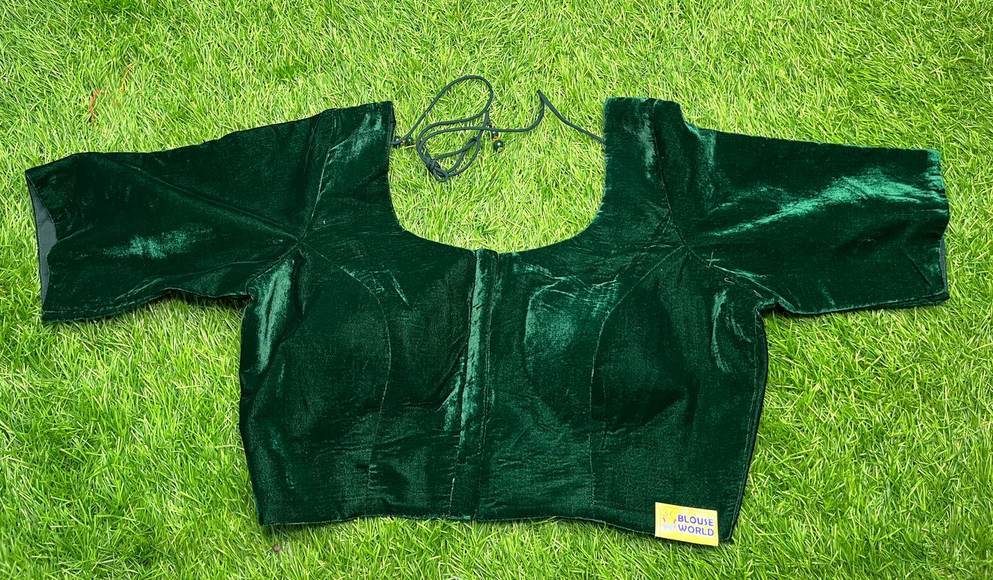 Bottle green velvet plain with hands blouse 👚 plus size