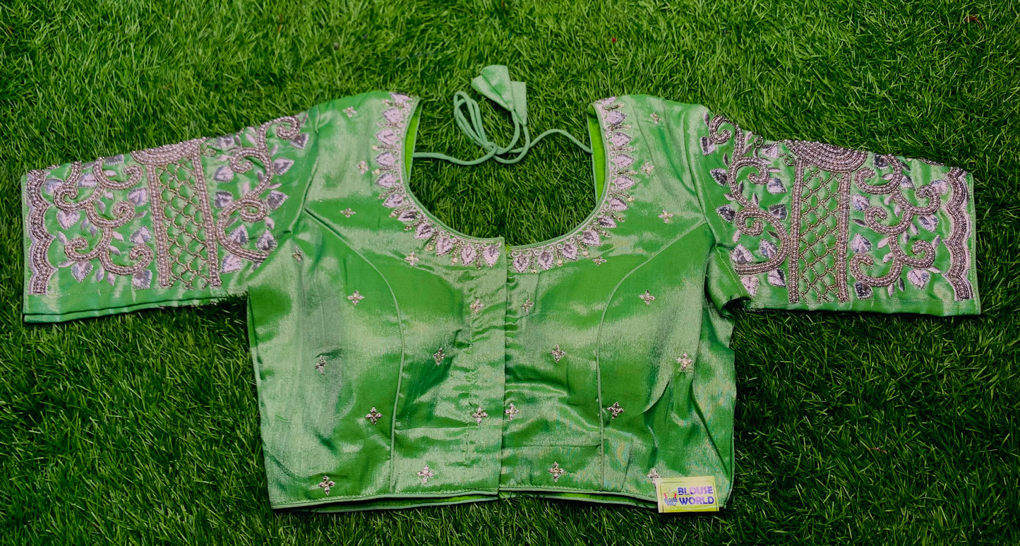 Mint green silver work heavy hand work blouse 👚