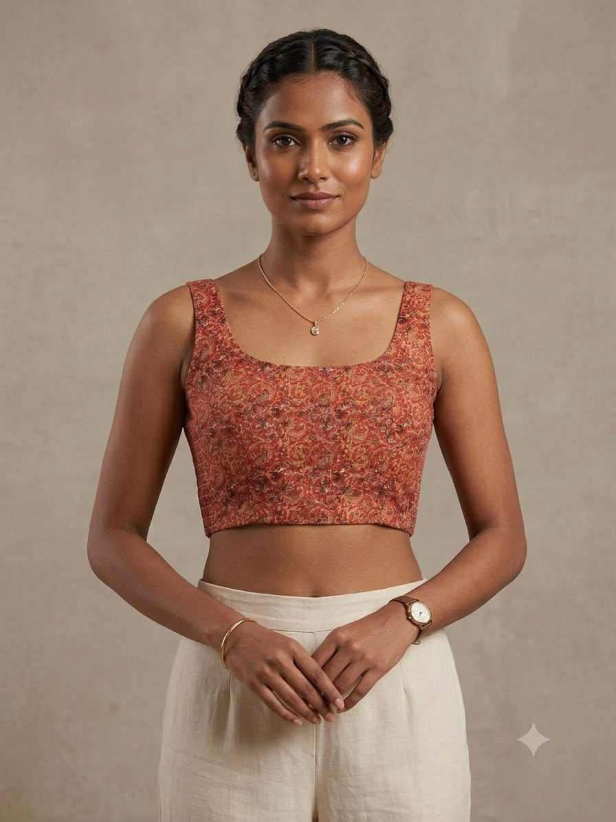 2-in-1 side stretchable Kalamkari sleeveless blouse 👚