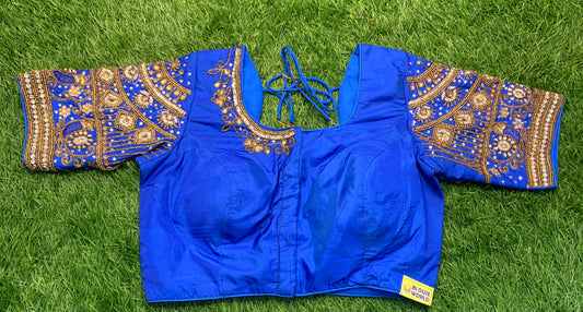 Sky blue hand work maggam work bridal wear collection