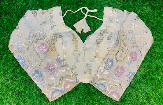 Off white golden zari with pestal beads designer blouse