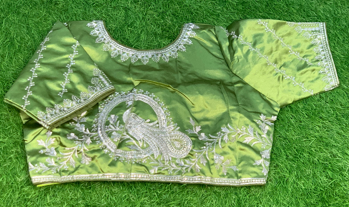 Mehendi colour silver work blouse