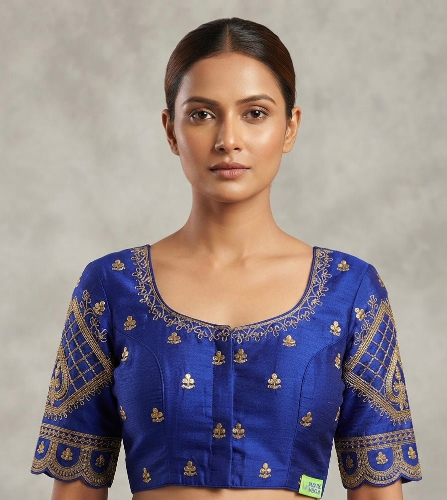 Royal blue maggam gold work Blouse 👚