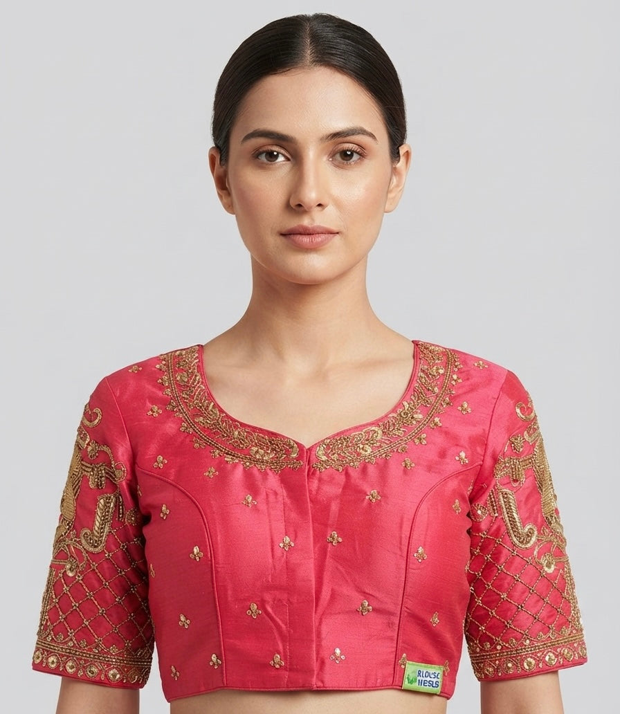 Peach pink maggam gold work Blouse 👚