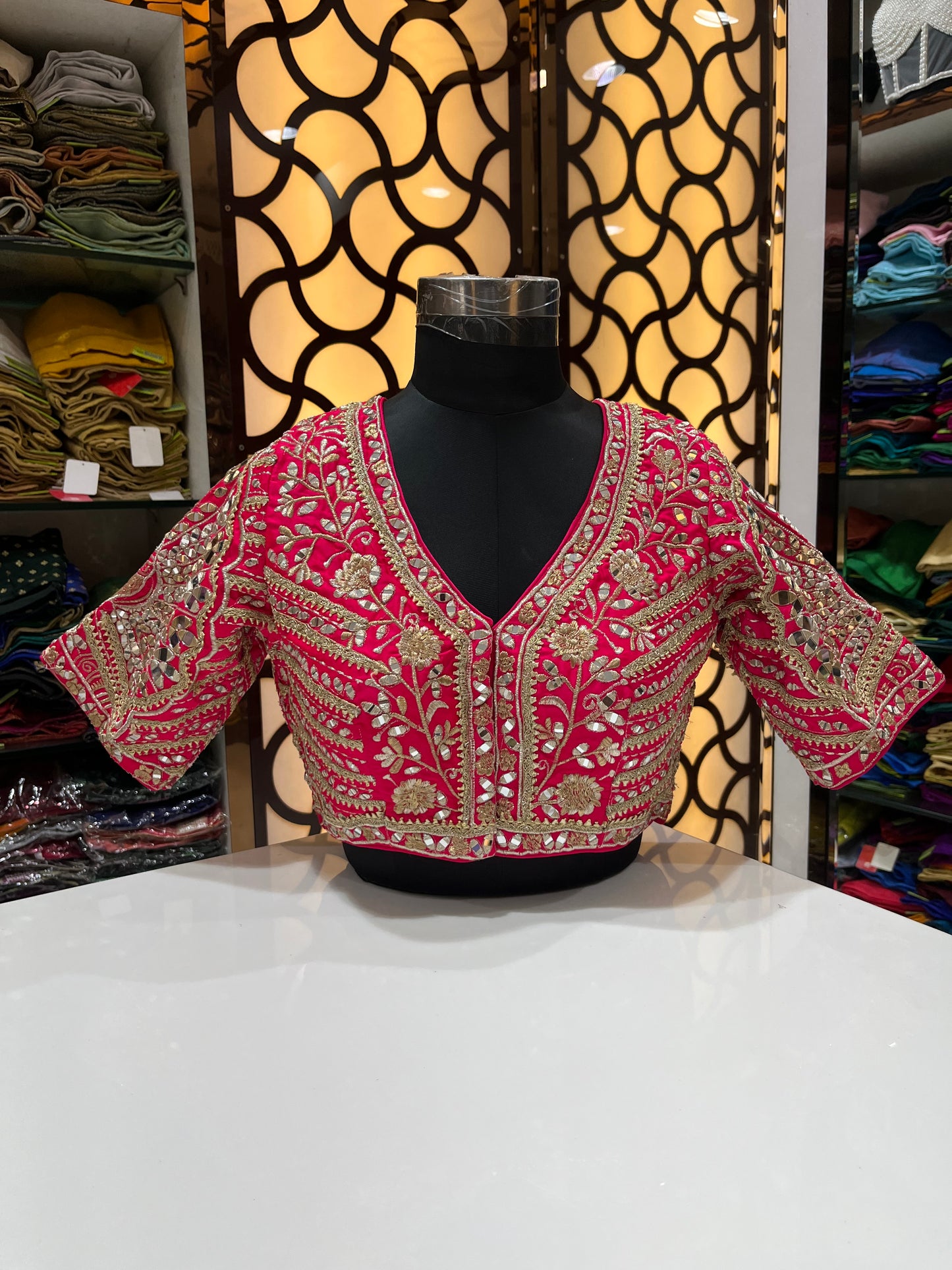 Hot Pink Peacock Motif Bridal 👚 blouse