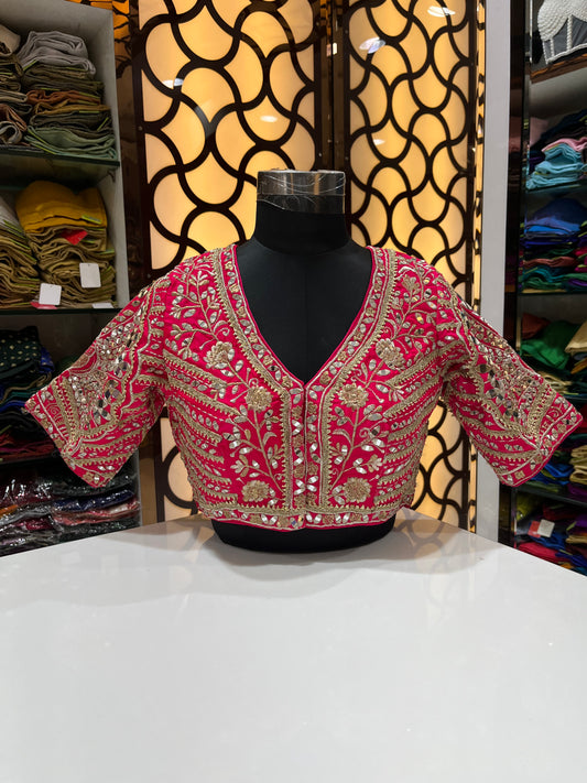 Hot Pink Peacock Motif Bridal 👚 blouse
