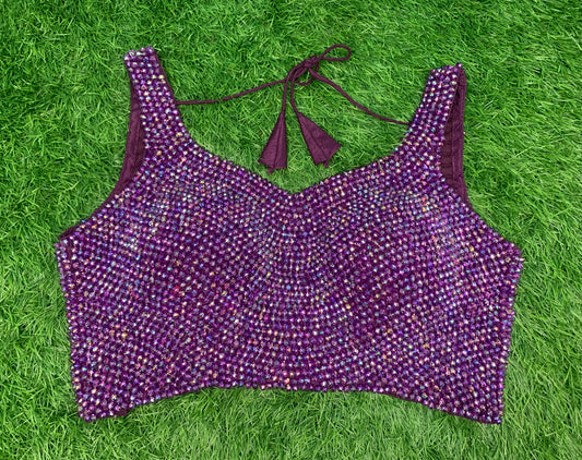 Purple colour Crystal blouse sleeveless