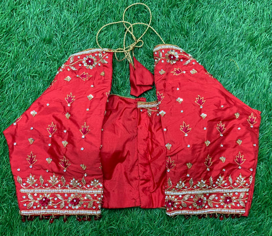 Red colour designer maggam blouse