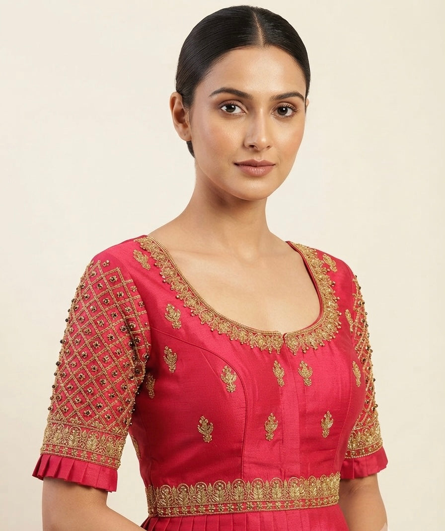 Peach pink maggam gold work Blouse 👚