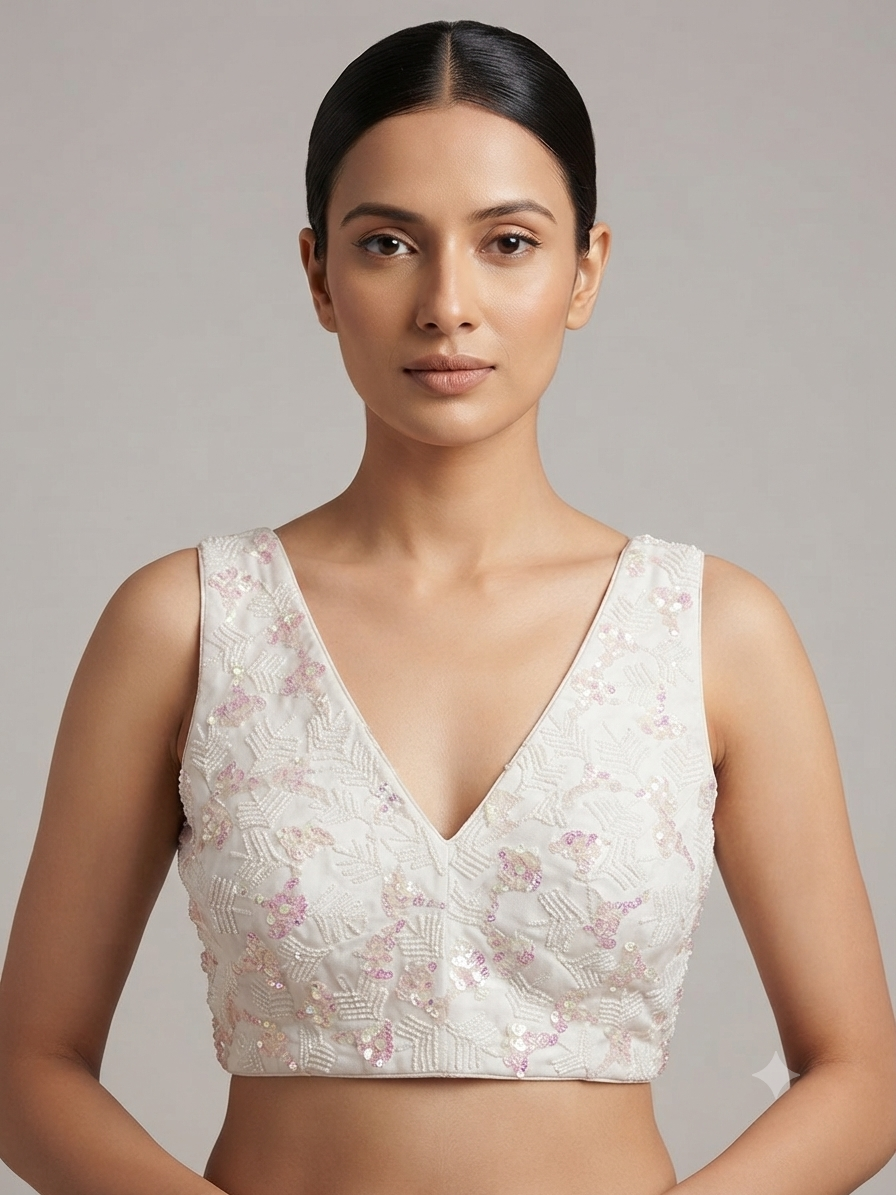 Premium Pearl & Sequin Embroidered Sleeveless Blouse ✨👚