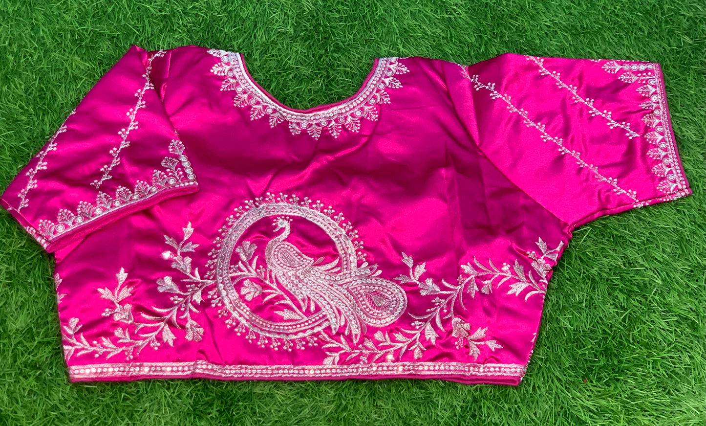 Hot Rani pink with silver designer blouse