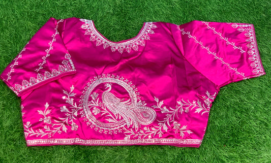 Hot Rani pink with silver designer blouse