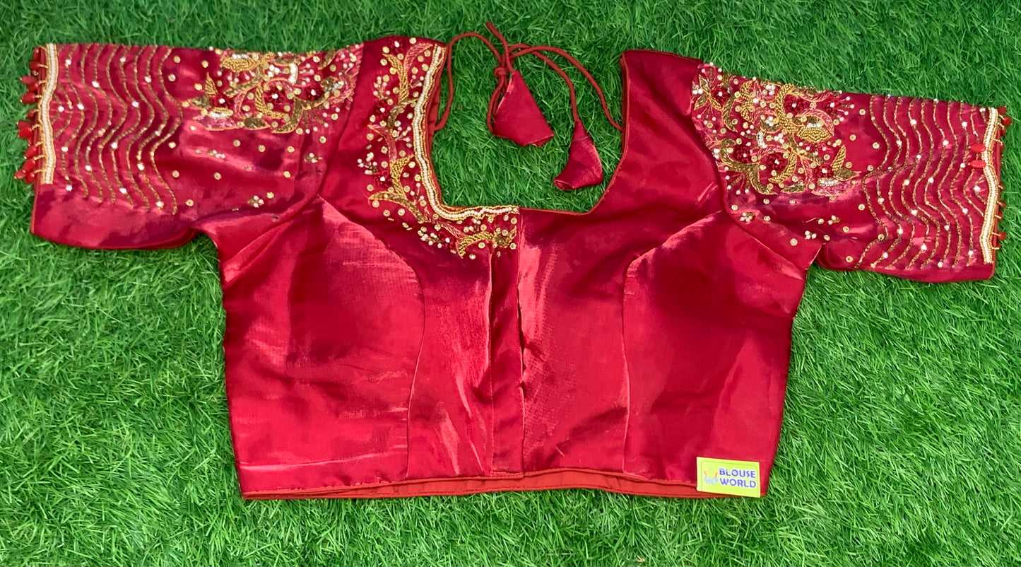 Tissue organza maggam reddish Marron heavy work