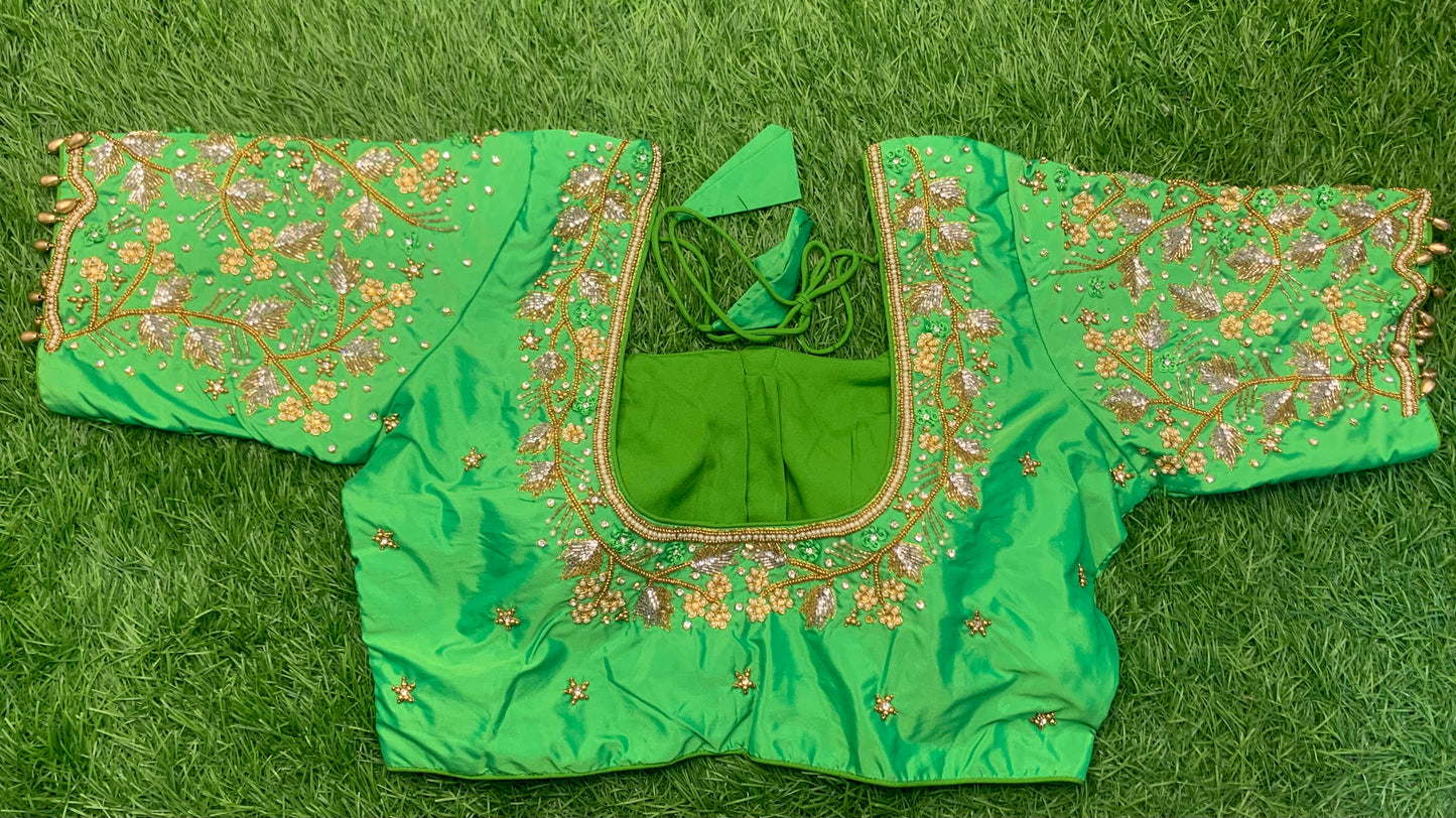 Parrot 🦜 green colour stone maggam work heavy blouse