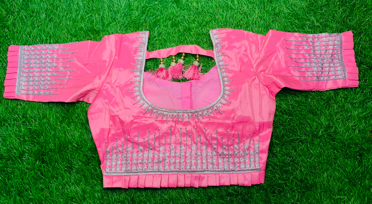 Baby pink silver work blouse 👚