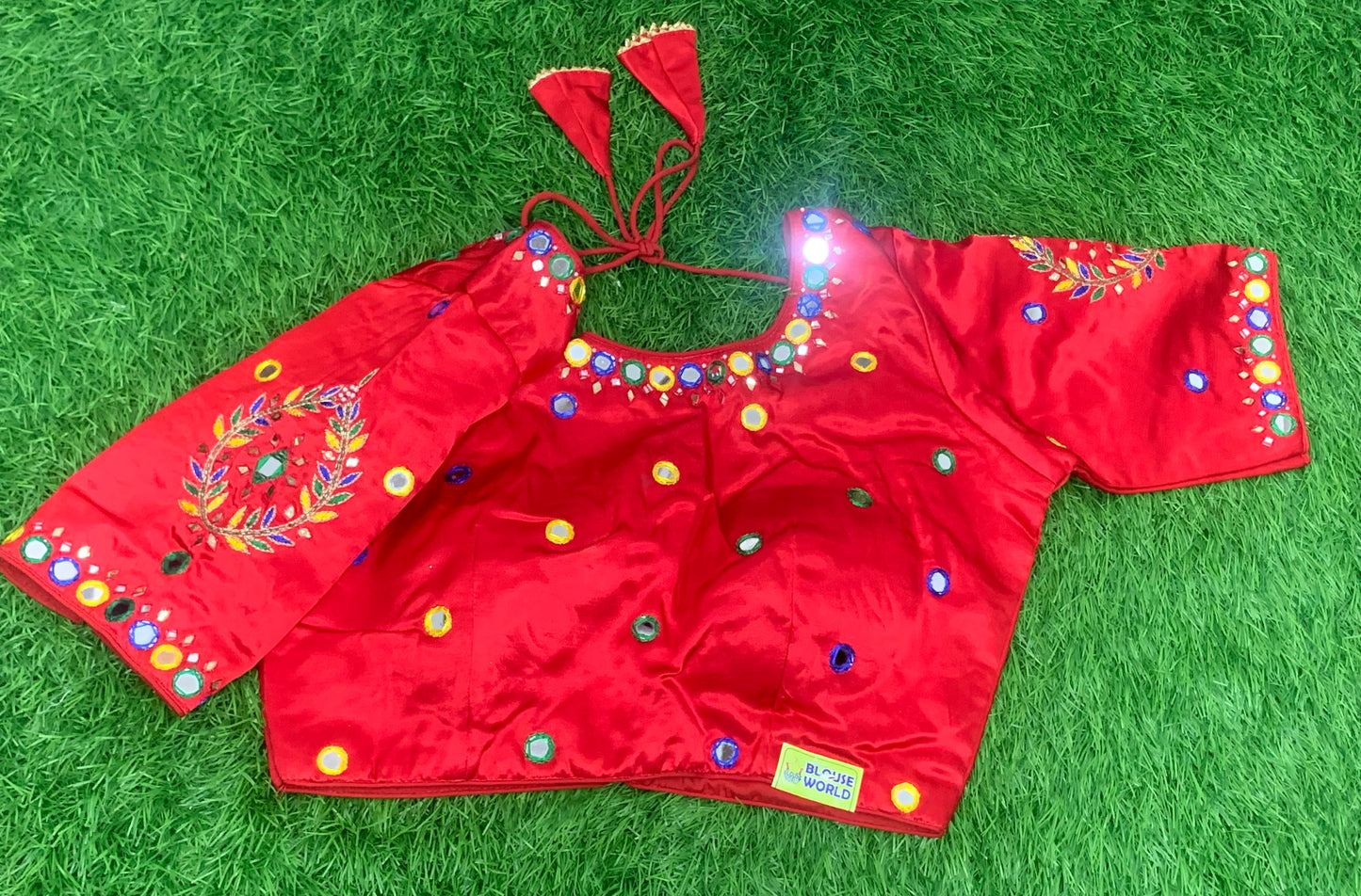 Blood red with multi mirror work