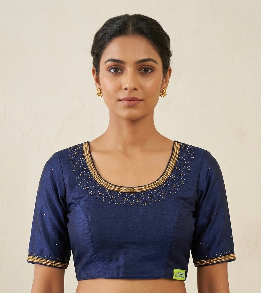 Navy blue Maggam gold work Blouse 👚