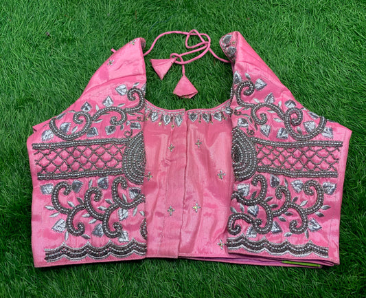 Baby pink with heavy hand work blouse 👚