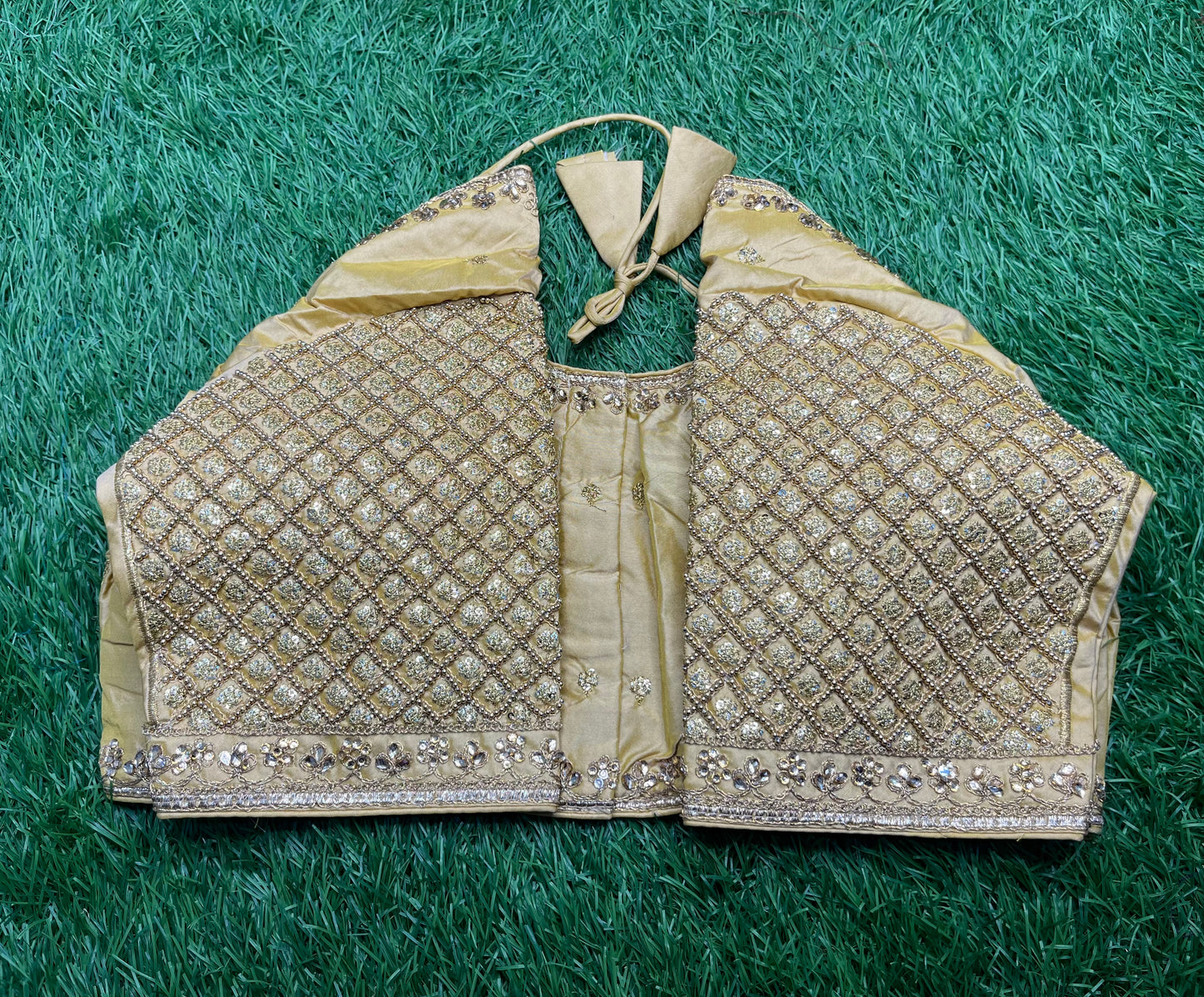Cream golden heavy stone work blouse 👚